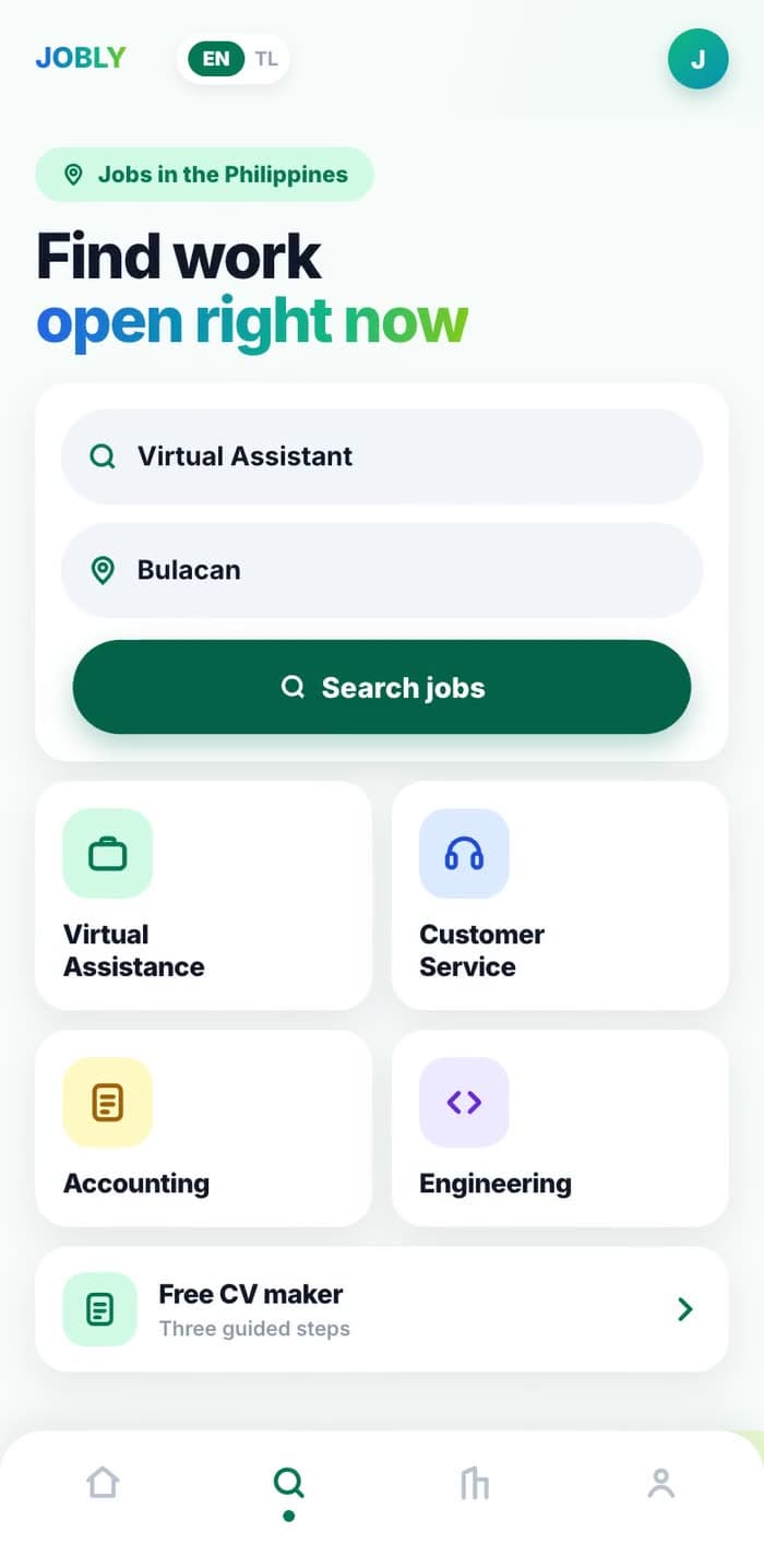 The Jobly website on a phone